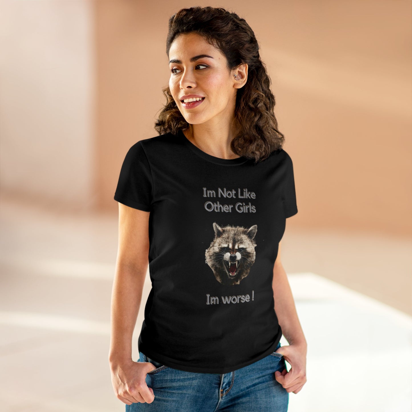 Funny Angry Raccoon T-Shirt | Im Not Like Other Girls T-Shirt Black S 