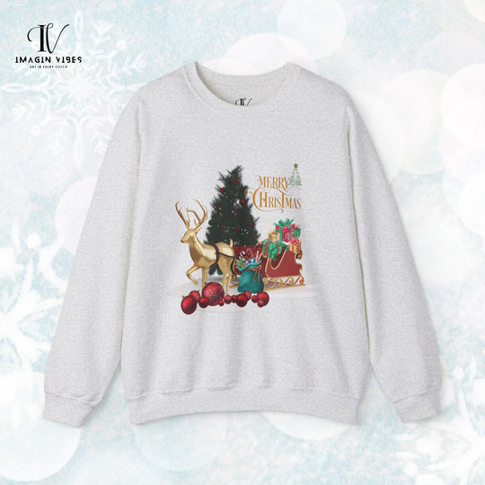 Imagin Vibes Merry Christmas Sweatshirt: Stylish Reindeer Design Sweatshirt S Ash 