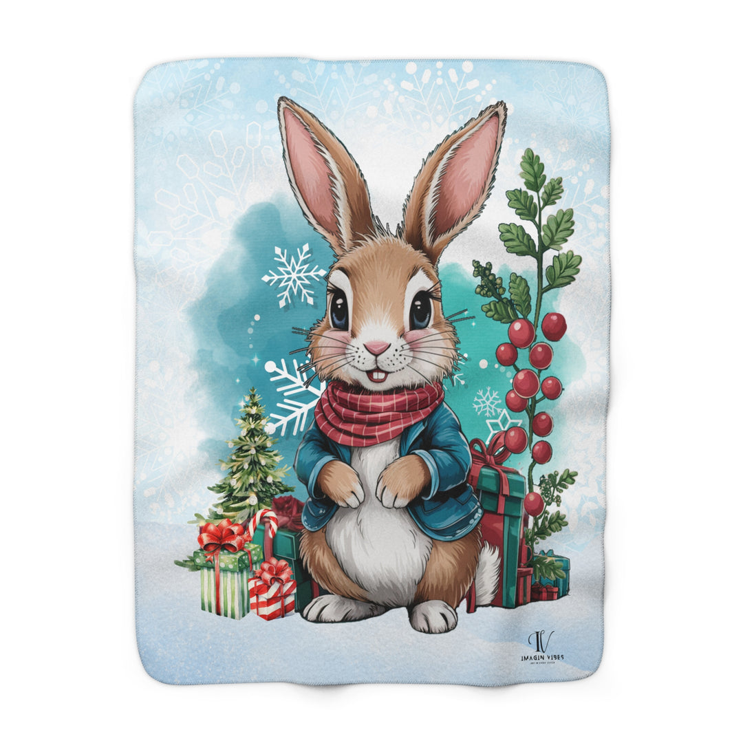 Sherpa Fleece Blanket Winter Bunny Christmas