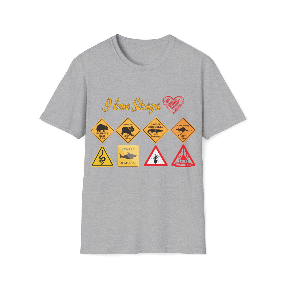 Funny Wildlife Caution Straya Unisex T-Shirt T-Shirt Printify Sport Grey S
