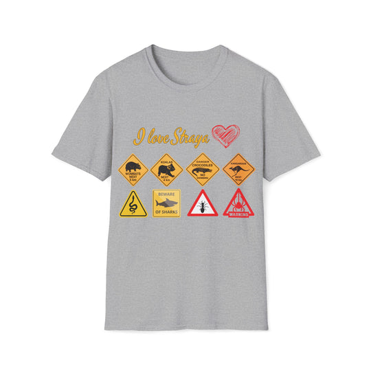 Funny Wildlife Caution Straya Unisex T-Shirt T-Shirt Printify Sport Grey S