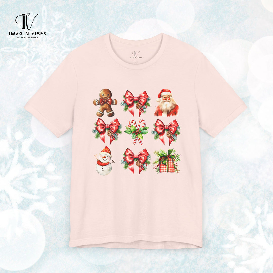 Christmas Unisex Tee Festive Santa Gingerbread Snowmen T-Shirt Printify Soft Pink XS