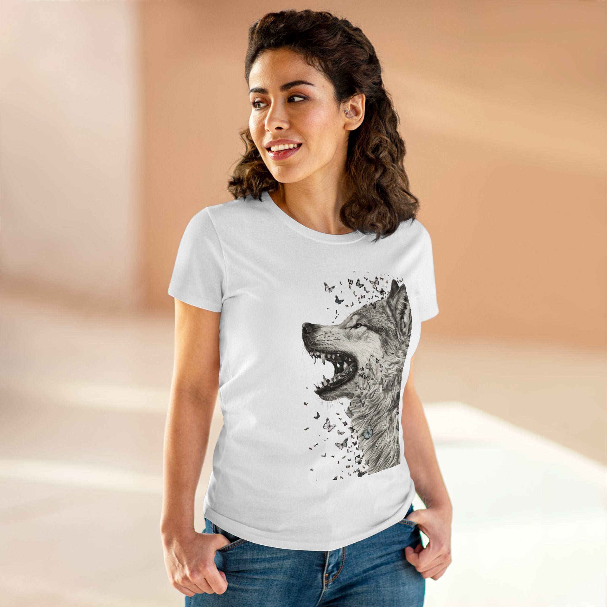 Wolf Butterfly Tee T-Shirt Printify White S