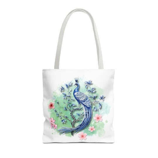 Peacock Tote Bag - Elegant and Delicate Floral Branch Bags Printify 16" × 16'' White