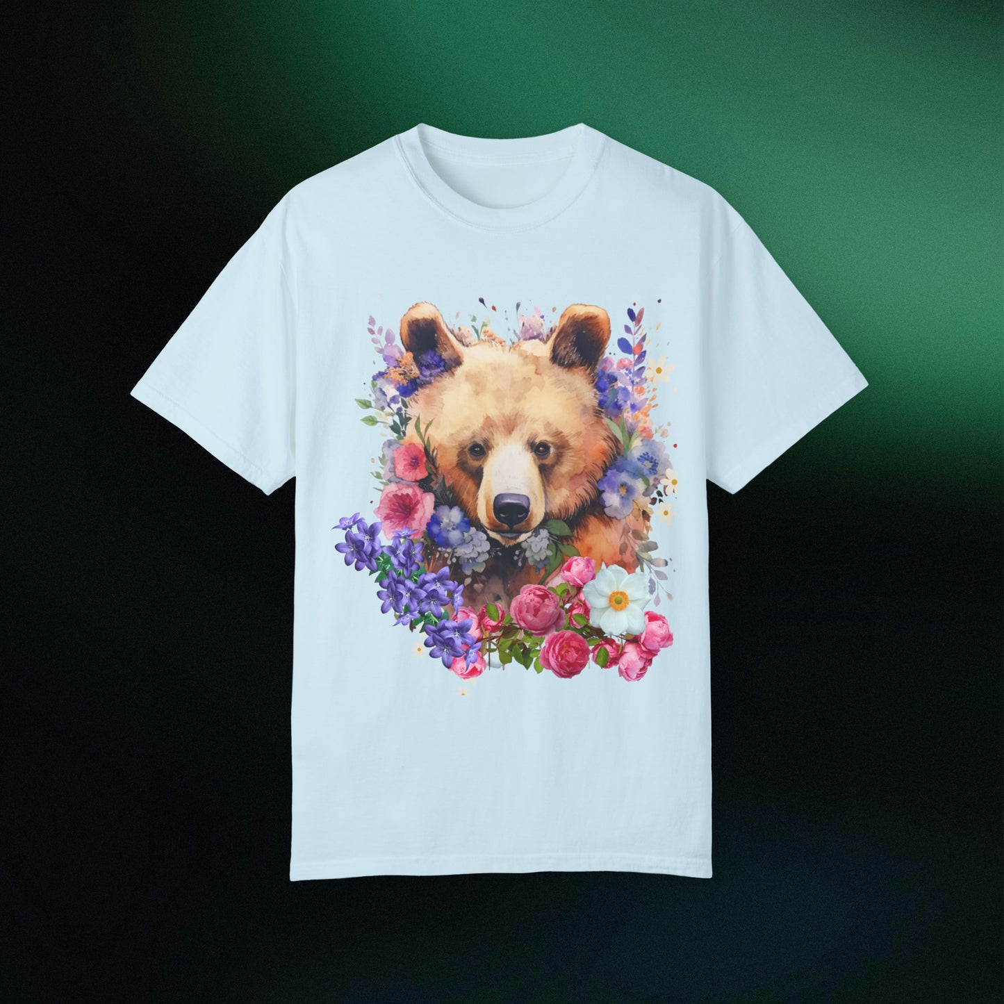 Floral Bear Shirt, Bear Shirt, Floral Bear Tee, Flower Bear Shirt, Animal Lover Tee, Bear Shirt, Bear Lover Gift, Wildlife Animals Tee T-Shirt Chambray S 