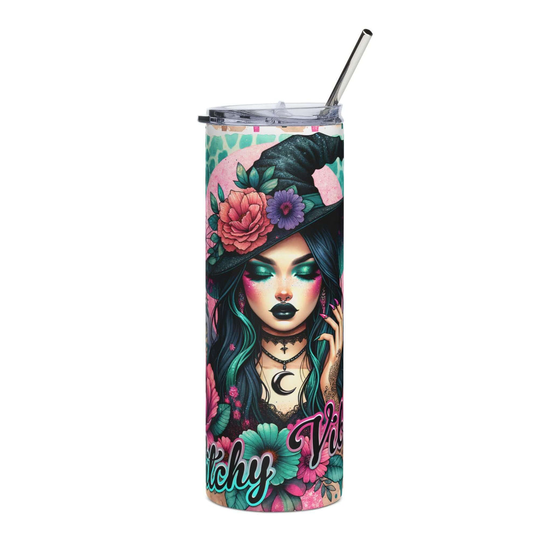Witchy Vibes 20oz Stainless Steel Tumbler — Pastel Witch, Butterflies & Pumpkin Mug Printify