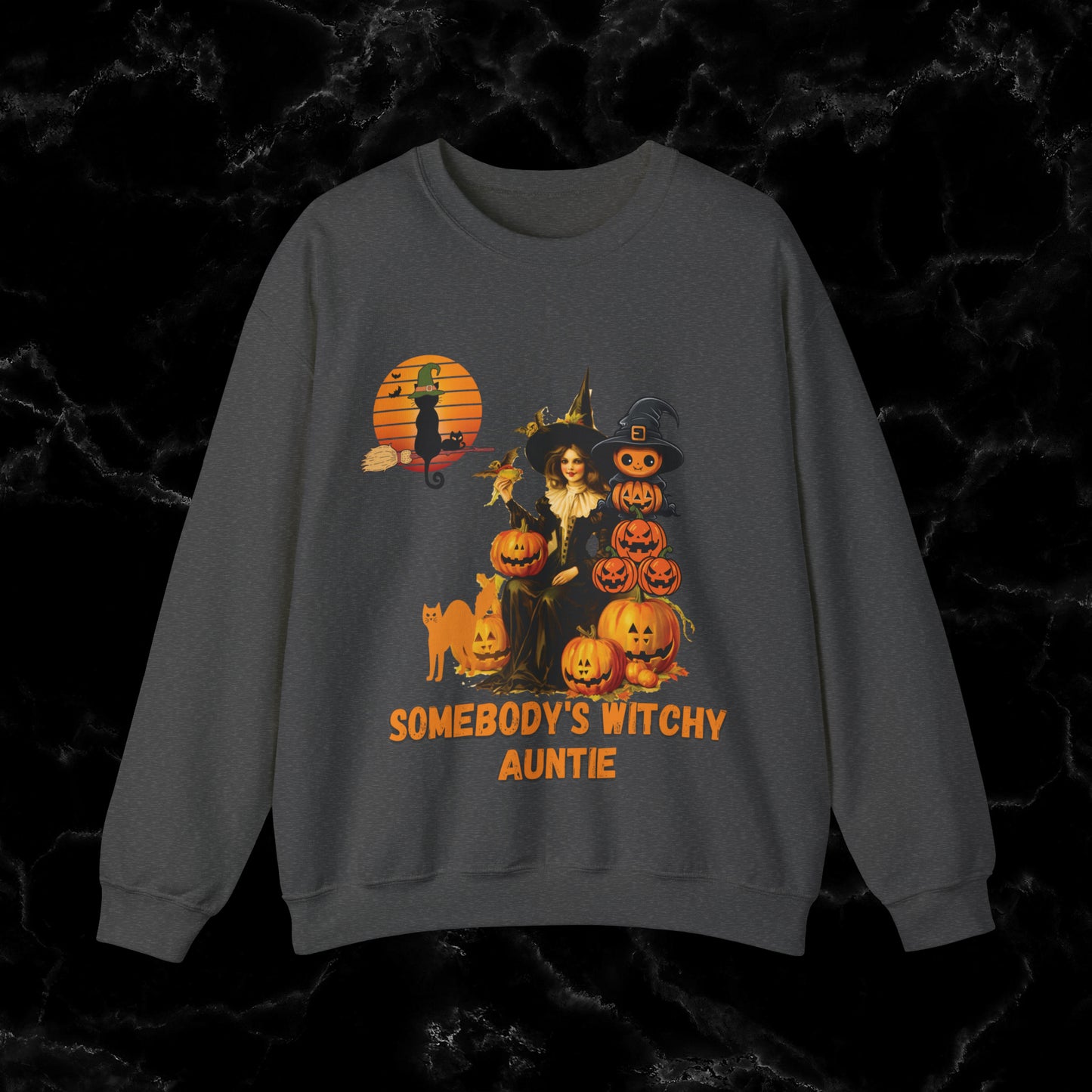 Somebody's Witchy Auntie Sweatshirt - Cool Aunt Shirt for Halloween Sweatshirt S Dark Heather 