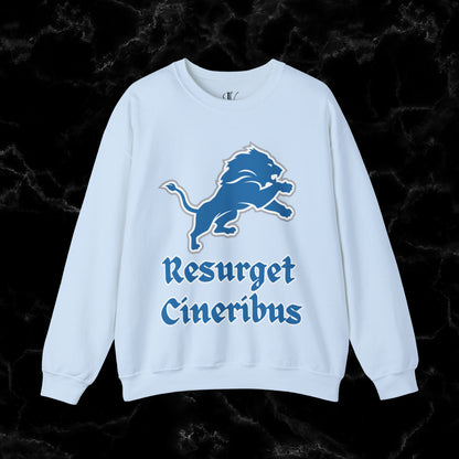 Resurget Cineribus Unisex Crewneck Sweatshirt - Latin Inspirational Gifts for Detroit Sports Football Fans Sweatshirt S Light Blue 