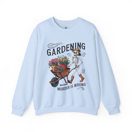 Skeleton Gardening Sweatshirt - Vintage Retro Sweatshirt Printify S Light Blue