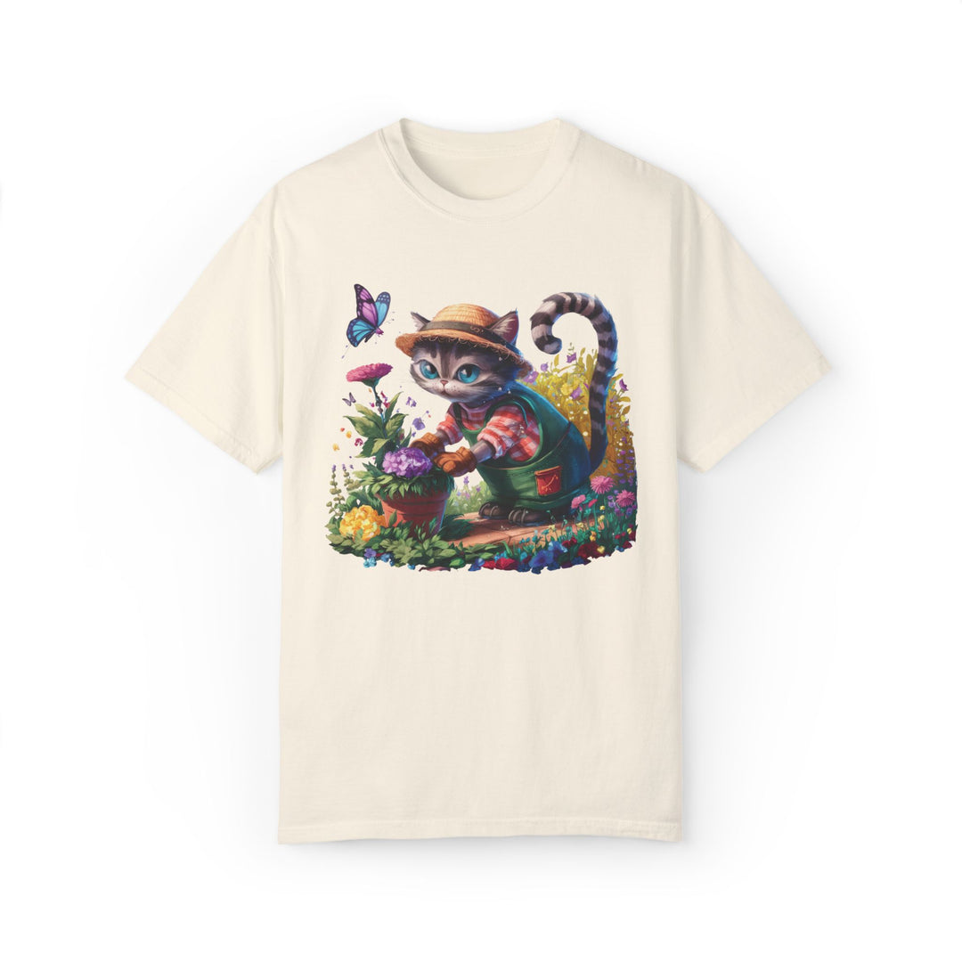 Cat Gardener T-Shirt - Cartoon Cat Lover Nature Inspired Tee T-Shirt Printify Ivory S