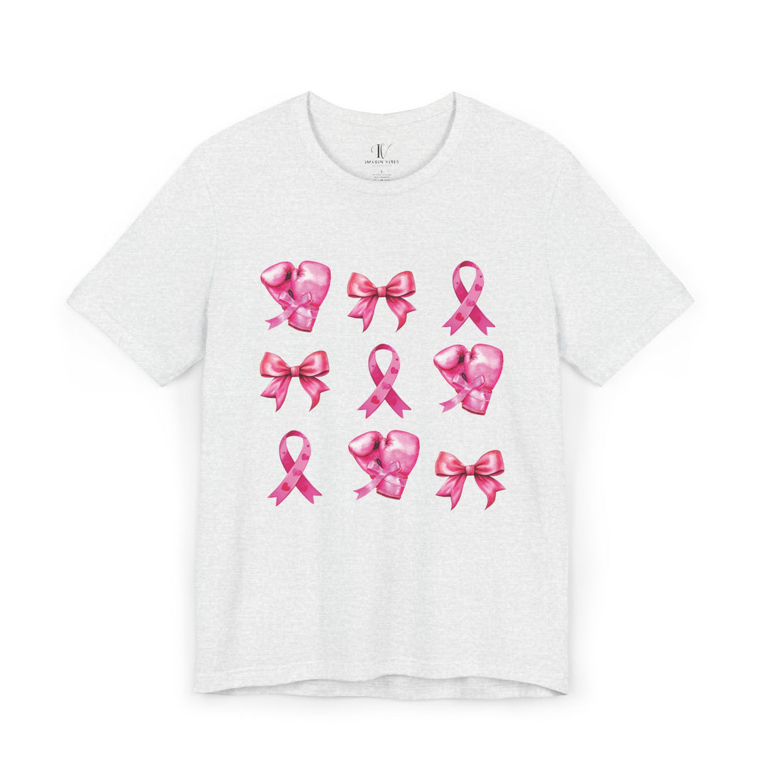 Pink Ribbons And Boxing Gloves Breast Cancer Support T-Shirt