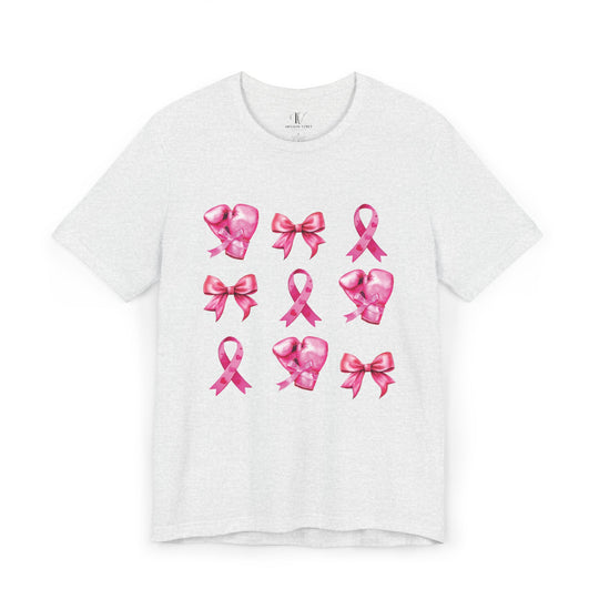 Pink Ribbons And Boxing Gloves Breast Cancer Support T-Shirt