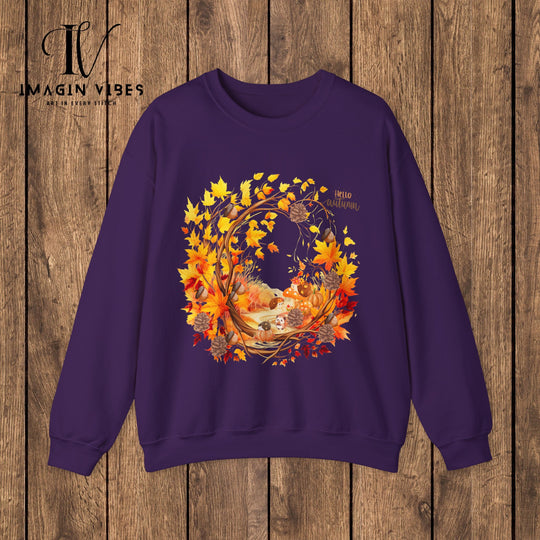 ImaginVibes: Autumn's Embrace: A Cozy Celebration of Fall Sweatshirt S Purple 