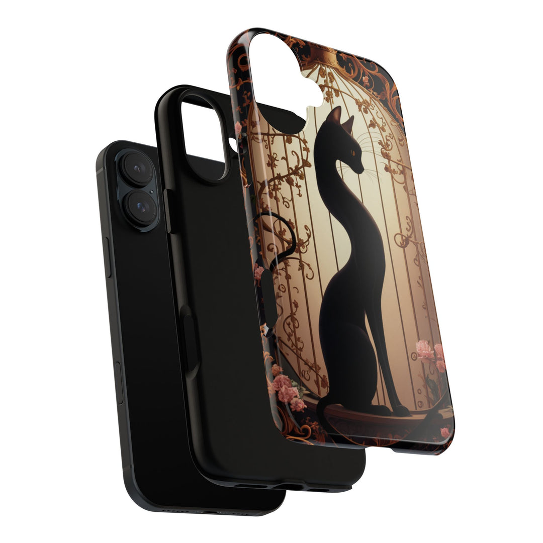 Gothic Tough Cases with Black Cat and Roses Phone Case Printify