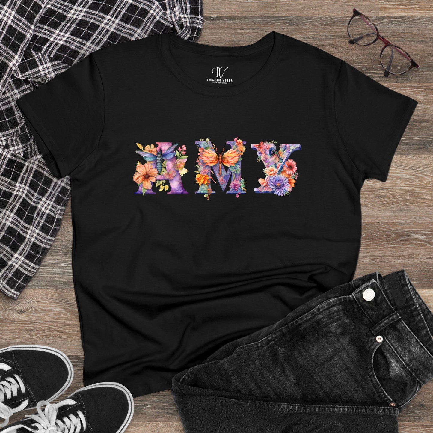 Personalized Dragonfly Shirt - Gift for Mom, Mother's Day Tee, Custom Mother Gift, Customizable Shirt in Dragonfly Letters Style T-Shirt   