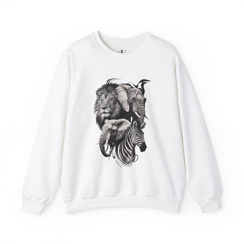 Wildlife Trio Crewneck Sweatshirt Sweatshirt Printify S White