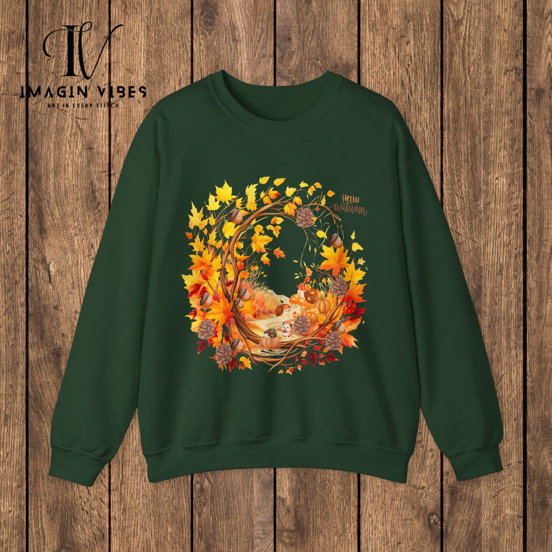 ImaginVibes: Autumn's Embrace: A Cozy Celebration of Fall Sweatshirt S Forest Green 