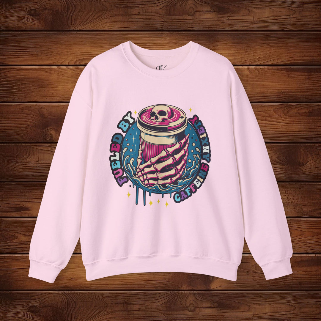 Fueled by Caffeine Anxiety Sweatshirt Sweatshirt Printify S Light Pink