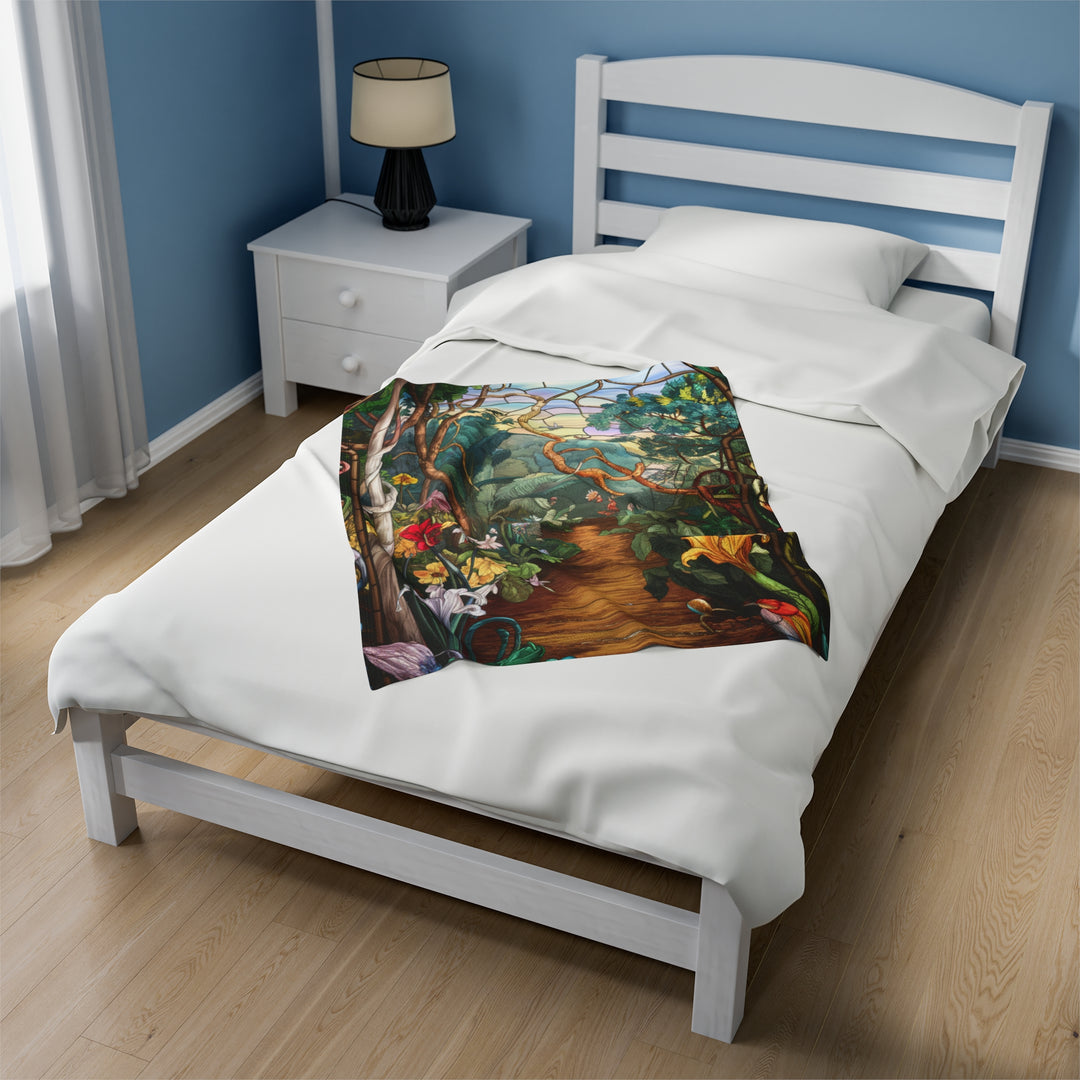 Plush Blanket - Vibrant Stained Glass Garden Scene All Over Prints Printify