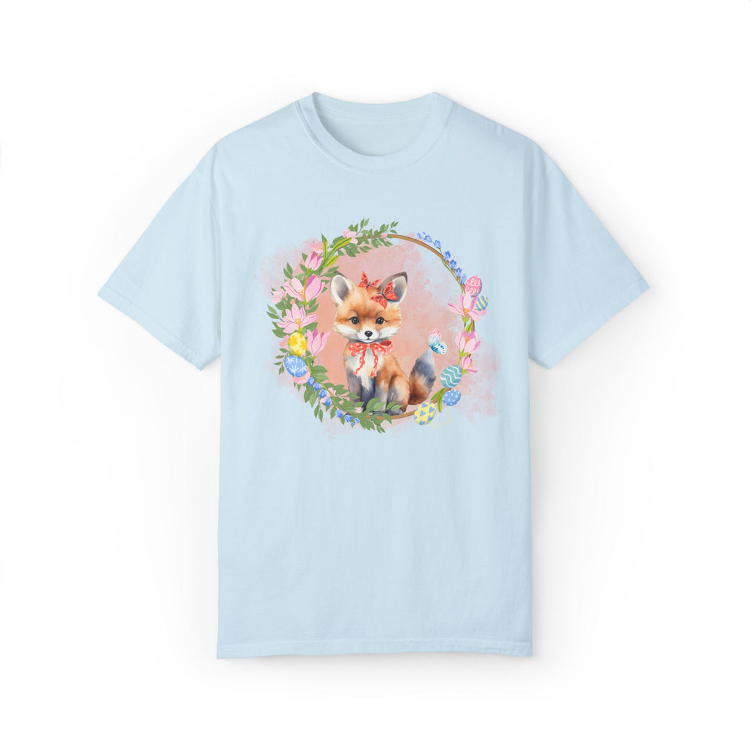 Fox Illustration Springtime Unisex Garment-Dyed T-shirt T-Shirt Printify Chambray S