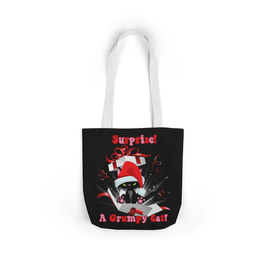 Canvas Tote Bag Grumpy Cat Christmas Surprise Accessories Printify 13" × 13'' White