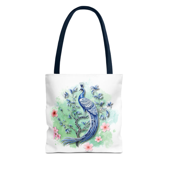 Peacock Tote Bag - Elegant and Delicate Floral Branch Bags Printify 13" × 13'' Navy