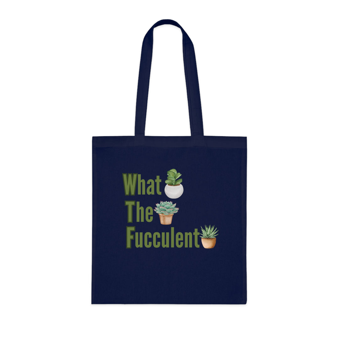 Funny Cotton Tote Bag - What The Fucculent - Gardening Pun Bags Printify One size Navy Blue
