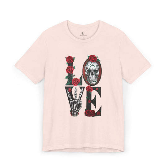 Love, Roses & Bones: Halloween T-Shirt T-Shirt Printify Soft Pink XS