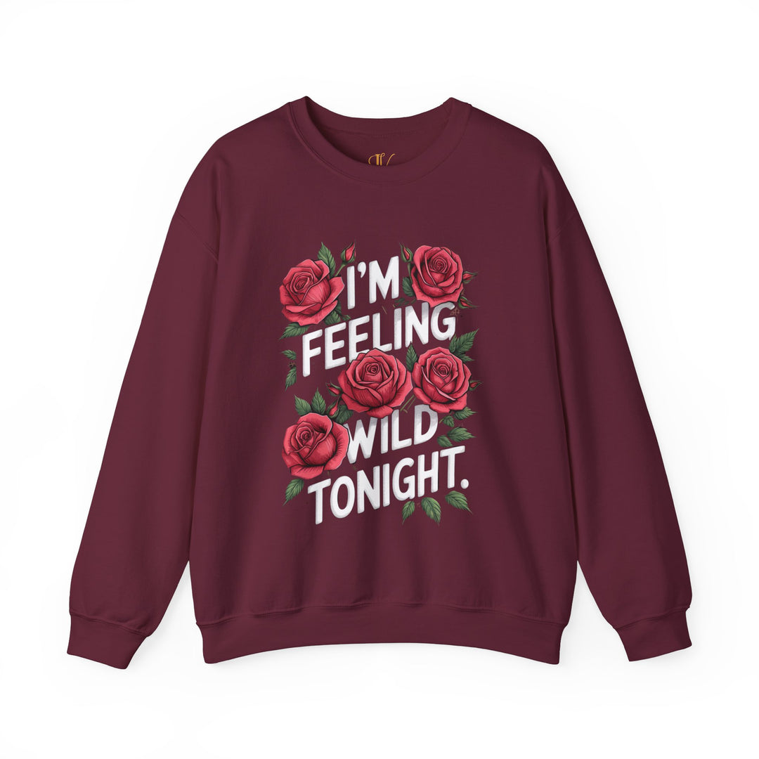 Wild Tonight Sweatshirt with Red Roses Sweatshirt Printify S Maroon