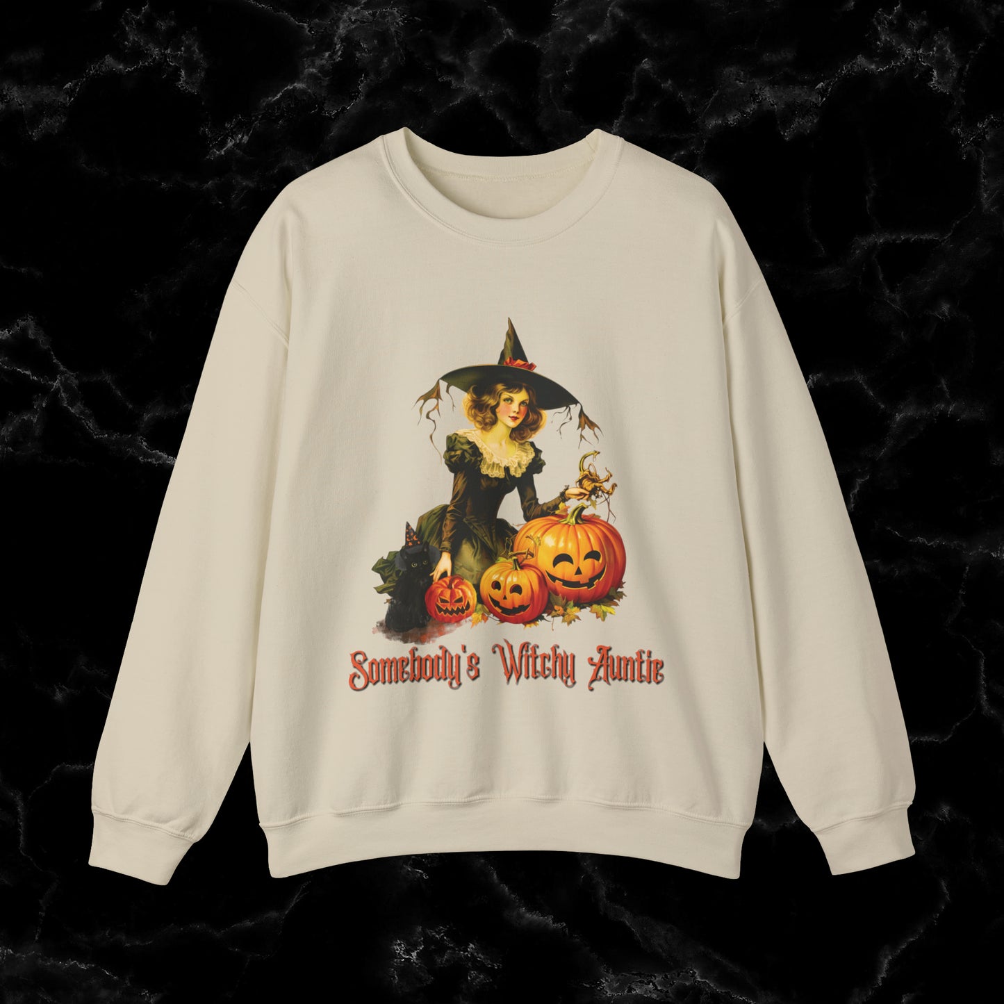 Witchy Auntie Sweatshirt - Cool Aunt Shirt for Halloweenl Vibes Sweatshirt S Sand 