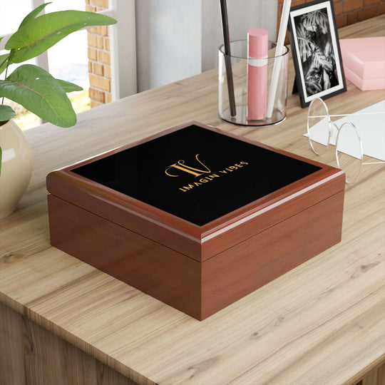Imagin Vibes Jewelry Box — Elegant Jewelry Box with Gold Imagin Vibes Logo Home Decor Printify