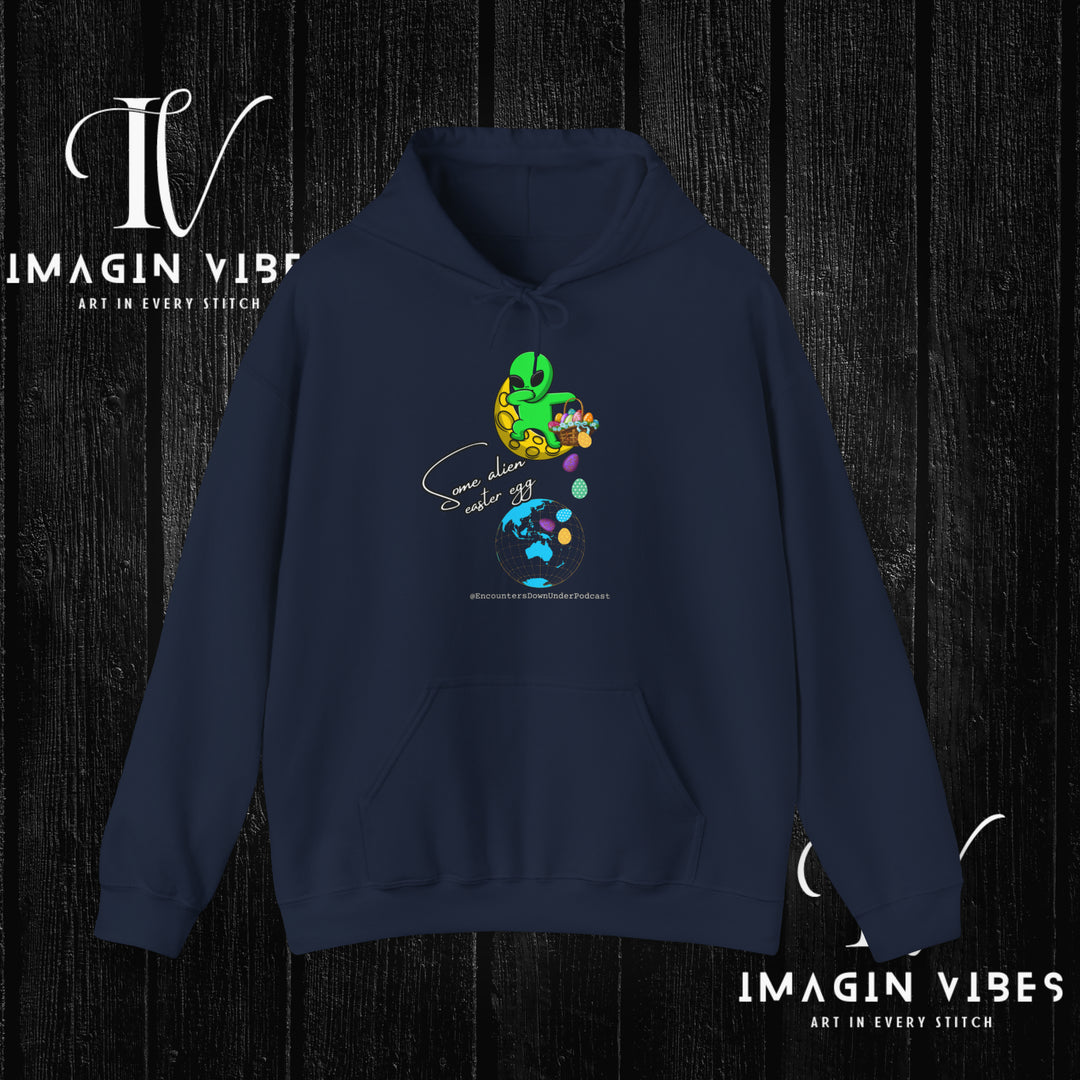Encounters Down Under Podcast Double Side Print Hoodie, Some alien Easter Egg UFO, Podcast Hoodie Hoodie Navy S 
