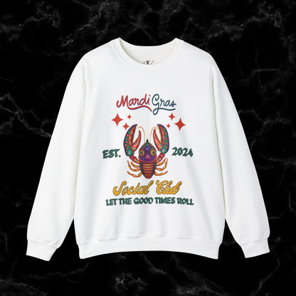 Mardi Gras Sweatshirt Women - NOLA Luxury Bachelorette Sweater, Unique Fat Tuesday Shirt, Louisiana Girls Trip Sweater, Mardi Gras Social Club Style Sweatshirt S White 