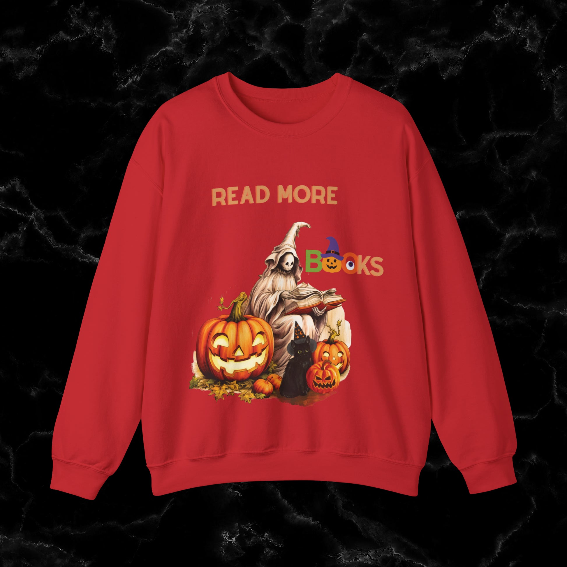 Read More Books Sweatshirt - Book Lover Halloween Sweater for Librarians and Students Sweatshirt S Red 