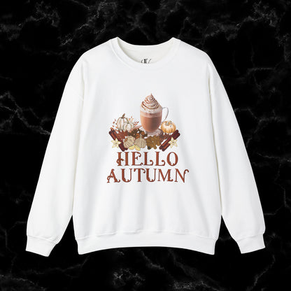 Hello Autumn Jumper | Pumpkin Spice Latte Leaves Sweatshirt - Fall Fashion Sweatshirt S White 