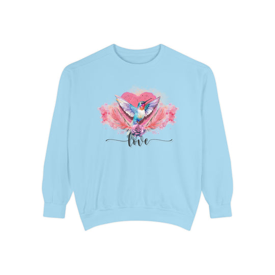 Romantic Hummingbird Love Sweatshirt Sweatshirt Printify Chambray S