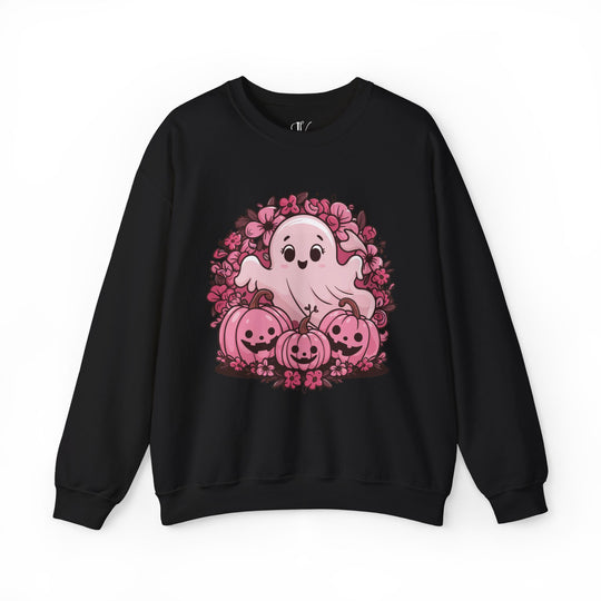 Cute Pink Ghost Halloween Sweatshirt Sweatshirt Printify S Black