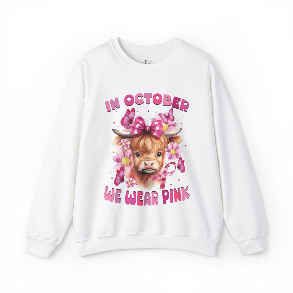 Breast Cancer Highland Cow In October We Wear Pink Sweatshirt