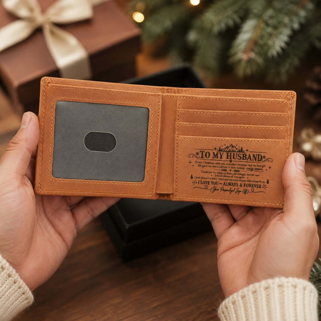 Christmas gift for husband wallet with personalized message inside, perfect for daily use.