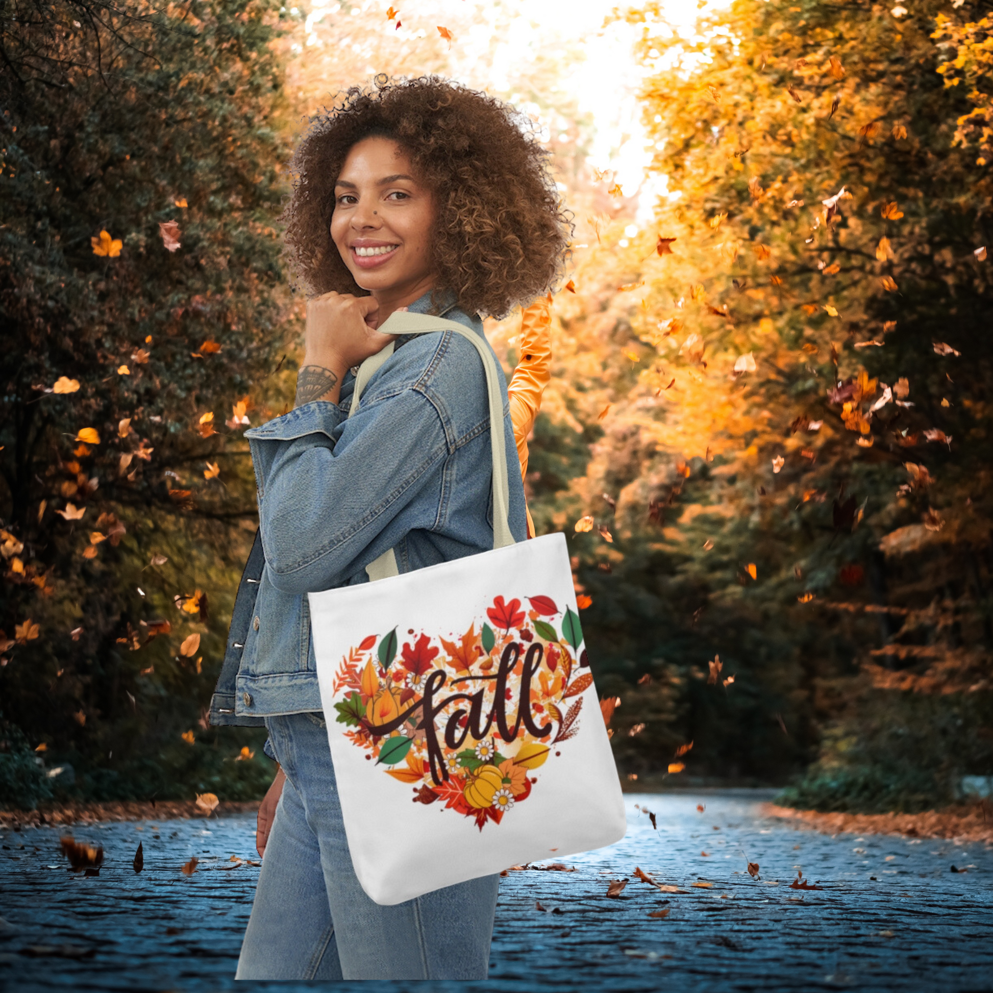 Love Fall Tote Bag - Pumpkin Style, Fall Shoulder Chic, Autumn Vibes, Theme Tote, Leaves Elegance, Gift for Her - Stylish Fall Bag Accessories   