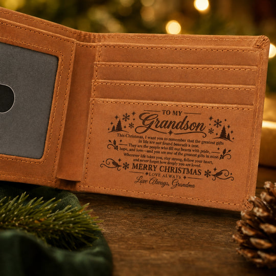 To My Grandson – Personalized Christmas Engraved Wallet