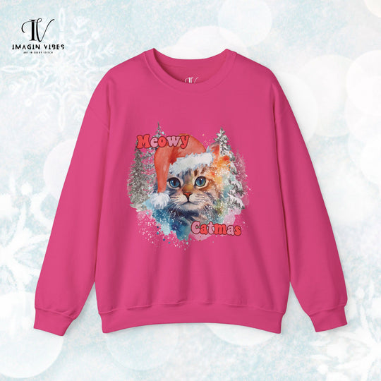 Meowy Catmas: Watercolor Cat Christmas Sweatshirt