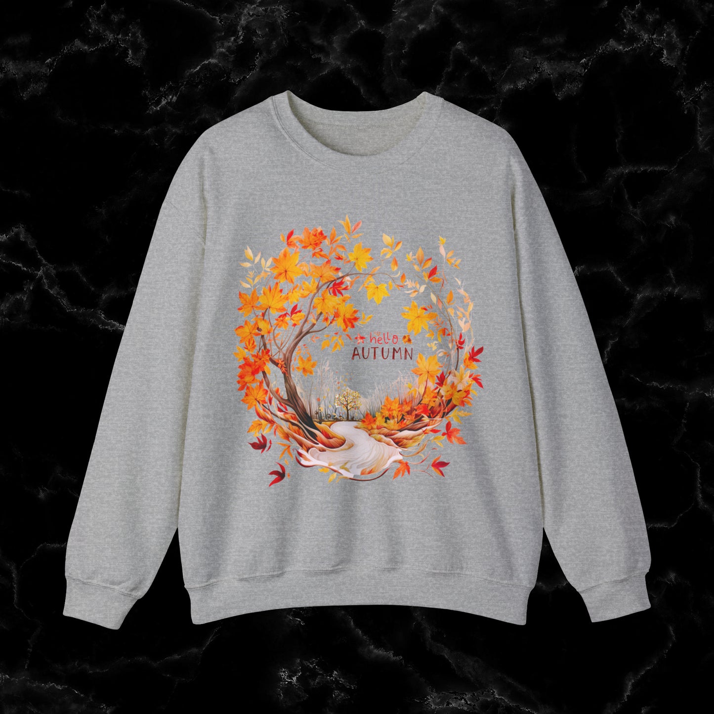 Hello Autumn Sweatshirt | Fall Design | Fall Seasonal Sweatshirt | Autumn Design For Fall Lover Sweatshirt S Sport Grey 