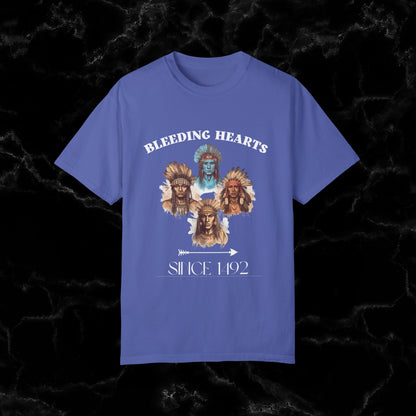 Native American Comfort Colors Shirt - Authentic Tribal Design, Nature-Inspired Apparel, 'Bleeding Hearts since 1492 T-Shirt Periwinkle S 