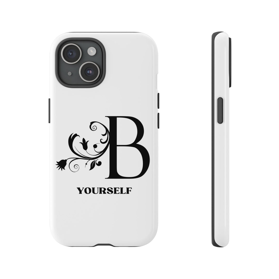 Floral Initial Tough Case - Be Yourself Phone Cover Phone Case Printify iPhone 15 Glossy