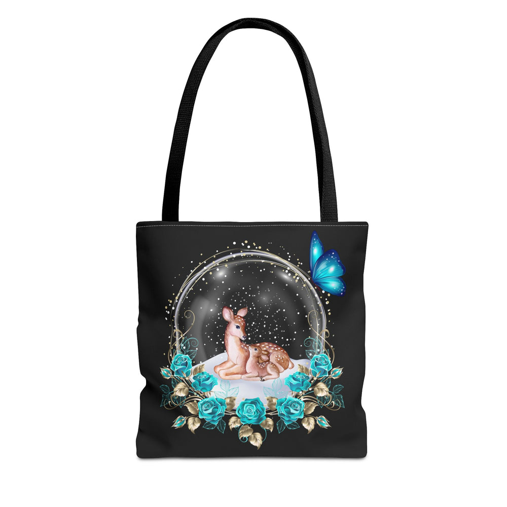 Deer Snow Globe Tote Bag - Winter Whimsical Elegance Bags Printify 13" × 13'' Black