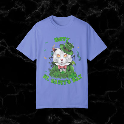 Happy St. Catty's Day Funny St. Patrick's Day Comfort Colors T-Shirt - St. Paddy's Day Shirt for Cat Lover St. Patty's Day Fun T-Shirt Flo Blue S 