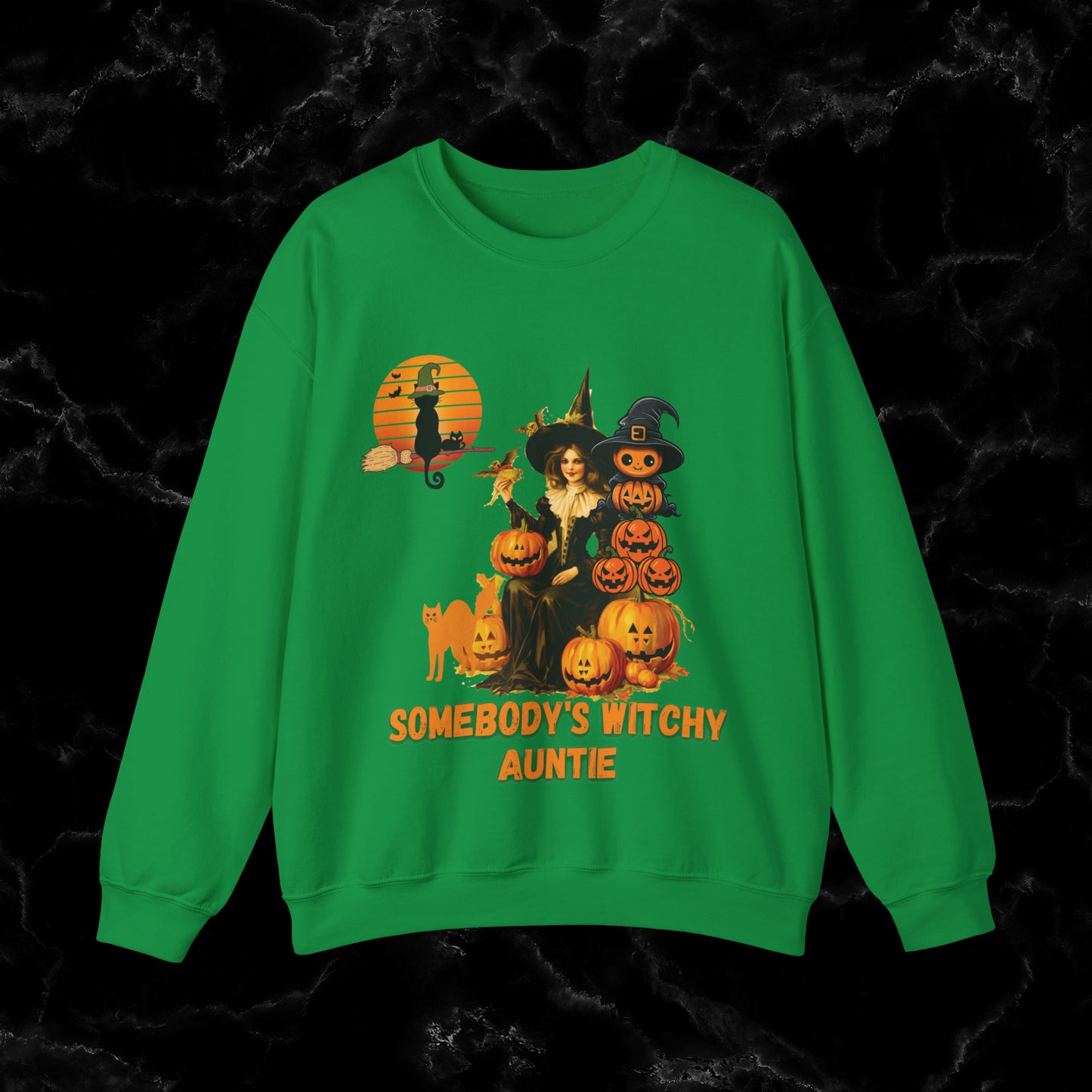 Somebody's Witchy Auntie Sweatshirt - Cool Aunt Shirt for Halloween Sweatshirt S Irish Green 