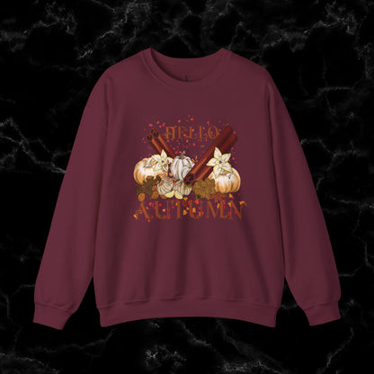 Hello Autumn Jumper | Pumpkin Spices Leaves Sweatshirt - Fall Fashion Sweatshirt S Maroon 