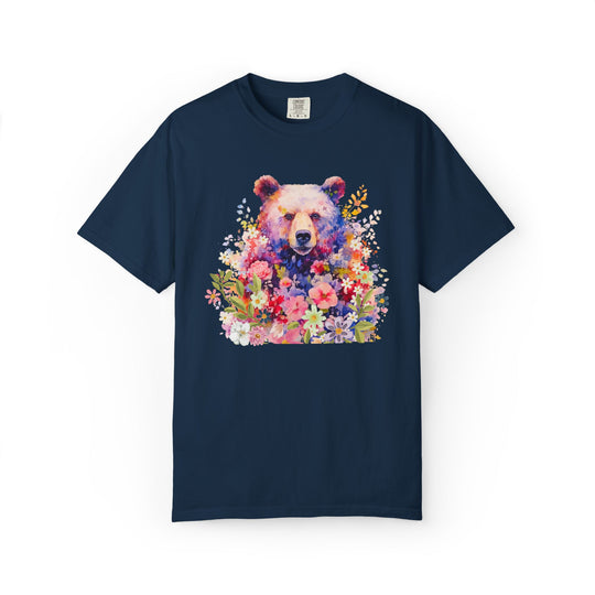 Nature-Inspired Bear Floral T-shirt T-Shirt Printify True Navy S